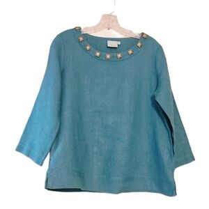 Lantana Casuals | Turquoise Blouse w/ Gold Detail